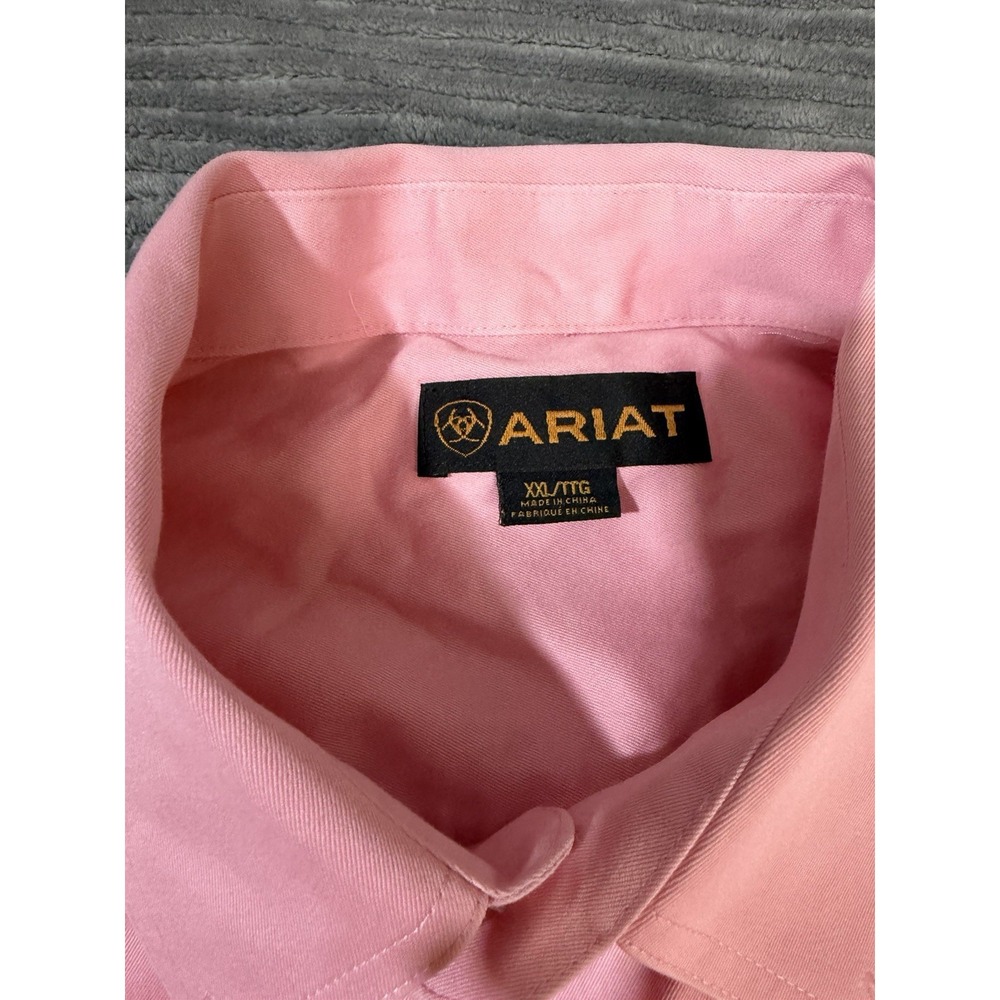 Ariat Solid Twill Shirt Mens XL Pink Classic Fit Western Button Down Cotton - Picture 2 of 7